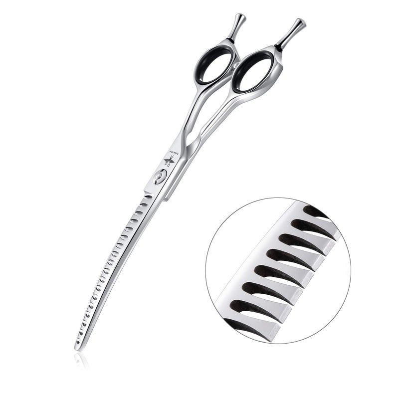 PURPLEBIRD 6.5 Inch Downward Curved Dog Grooming Scissors Pet Chunker Shears Professional Safety Blunt Tip Trimming Shearing for Dogs Cats Face Paws Limbs Japanese Stainless Steel Silver - Image 1